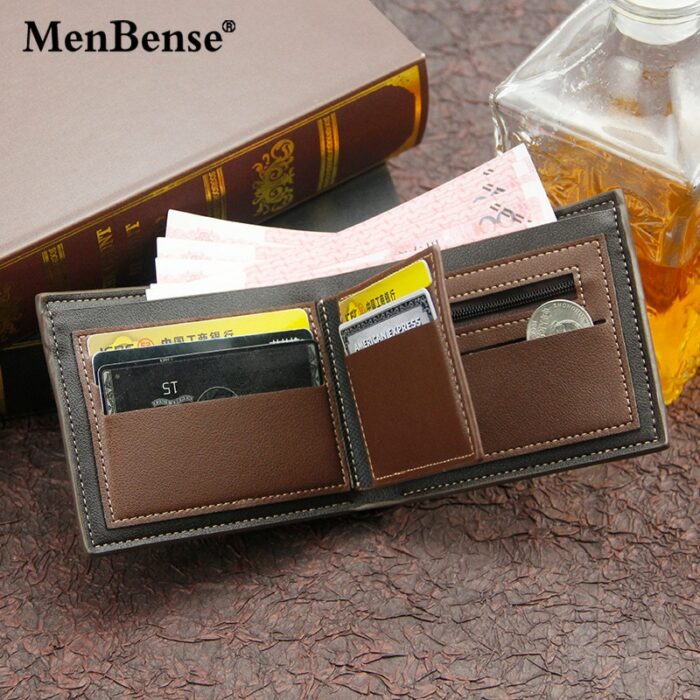New Men S Wallet Short Cross Section Youth Tri Fold Wallet Stitching Business Multi Card Zipper 3