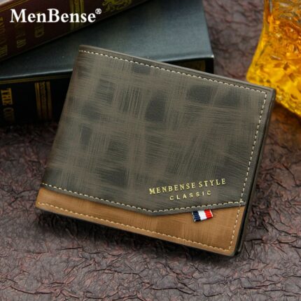 New Men S Wallet Short Cross Section Youth Tri Fold Wallet Stitching Business Multi Card Zipper