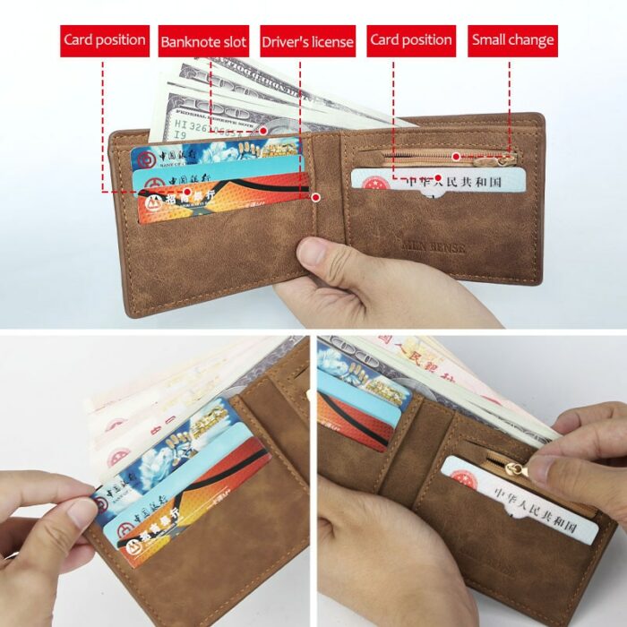 New Retro Men Leather Wallets Small Money Purses Design Dollar Price Top Men Thin Wallet With 3