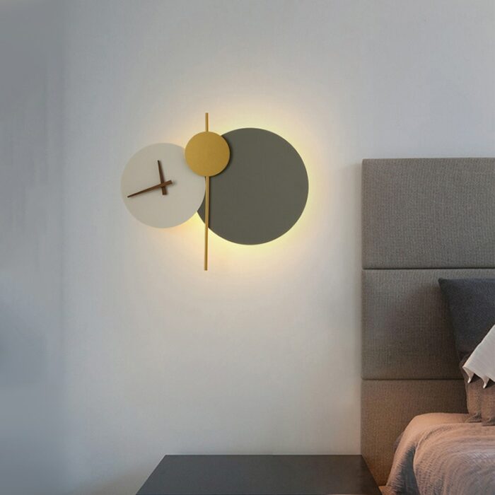 Nordic Designer Led Wall Light Round Clock Creative Wall Lamp For Living Room Hallway Art Sconce 2