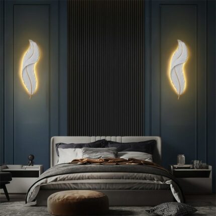 Nordic Modern Creative Feather Light Led Wall Lamp Bedroom Bedside Lighting Living Room Tv Background Wall