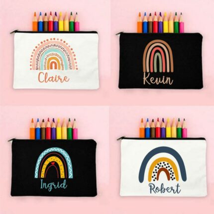 Personalized Pencil Bag Custom Rainbow With Name Stationery Supplies Storage Bags Student Large Capacity Pencil Case