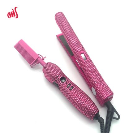 Pro Styling Flat Iron And Hot Comb Set For Wigs Bling Hair Straightener Combo Peigne Chauffant 1