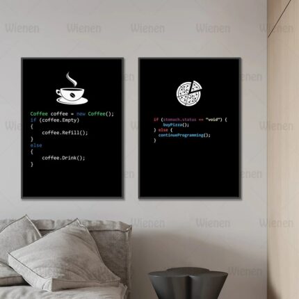 Programming Poster Coffee Pizza Wall Art Canvas Print For Office Decorative Painting Home Living Room Decoration 1