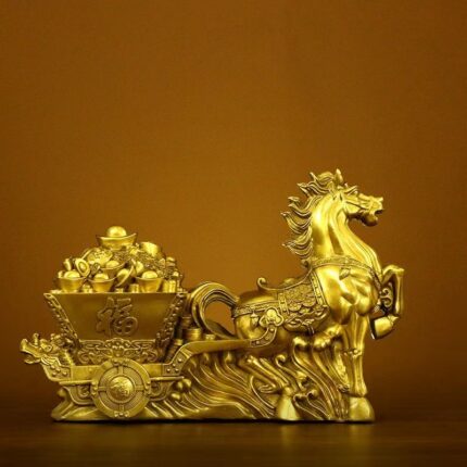 Pure Brass Horse Ornaments Money Attracting Horse Pull Gold Box Instantly Wealth Shop Opening Office Ornaments