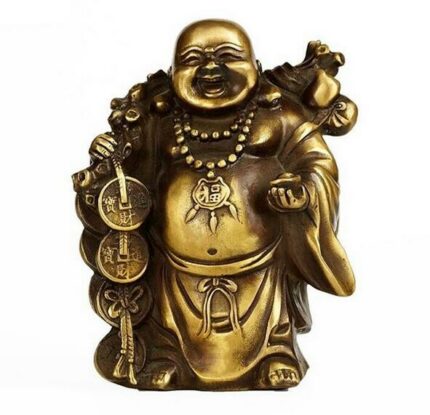 Pure Copper Maitreya Buddha Statue Worship Decoration Cloth Bag Monk Pick Gold Buddha Handicraft Office Living