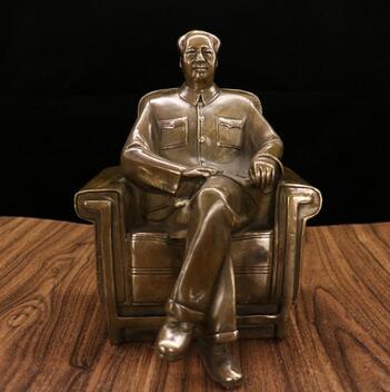 Pure Copper Sitting Chair Chairman Mao Like Antique Great Man Bronze Statue Office Table Living Room