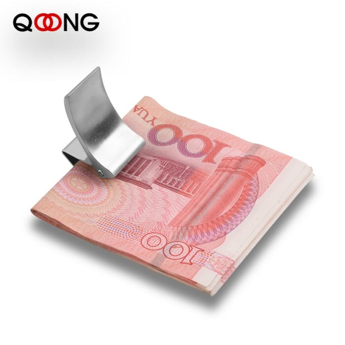 Qoong Custom Engraving Stainless Steel Two Colors Money Clip Holder Slim Pocket Cash Id Credit Card 3