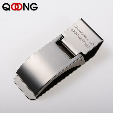 Qoong Custom Engraving Stainless Steel Two Colors Money Clip Holder Slim Pocket Cash Id Credit Card