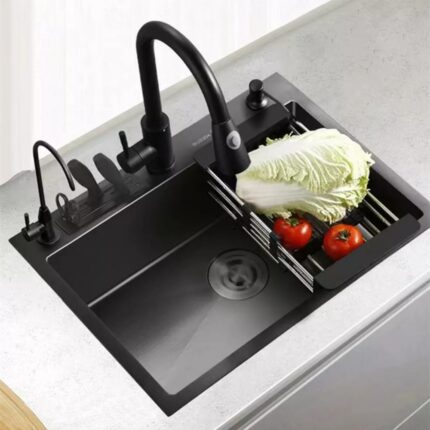 Rll 304 Stainless Steel Kitchen Sink Black Nano Sink With Knife Holder Handmade Sink Multifunctional Kitchen