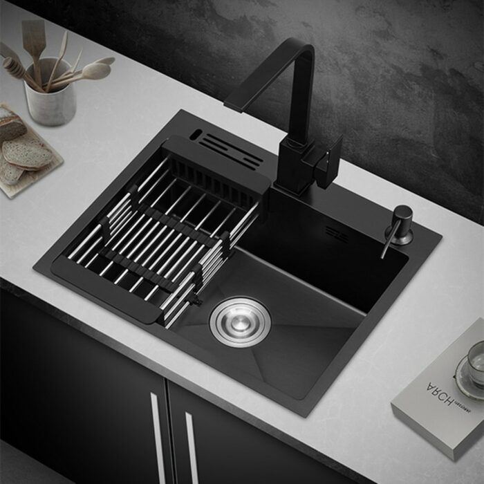 Rll 304 Stainless Steel Kitchen Sink Black Nano Sink With Knife Holder Handmade Sink Multifunctional Kitchen 5