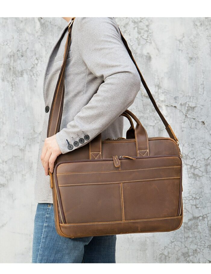 Retro Laptop Briefcase Bag Genuine Leather Handbags Casual 15 6 Pad Bag Daily Working Tote Bags 4