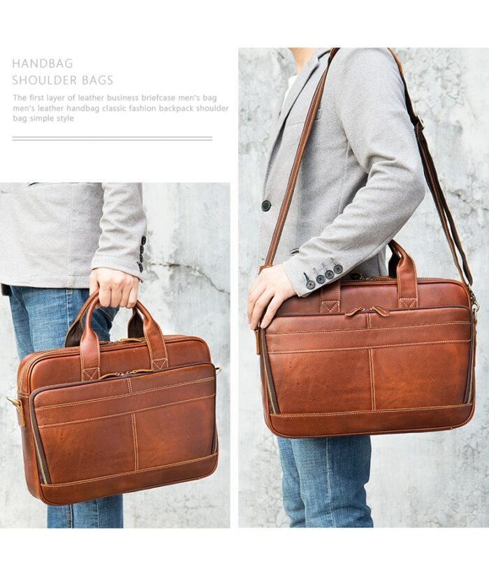 Retro Laptop Briefcase Bag Genuine Leather Handbags Casual 15 6 Pad Bag Daily Working Tote Bags 5