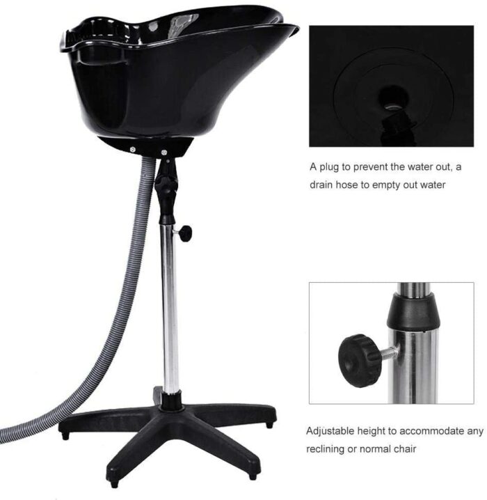 Salon Basin Shampoo Sink With Drain Portable Stainless Steel Pipe Support Adjustable Height Barbershops Hair Backwash 3