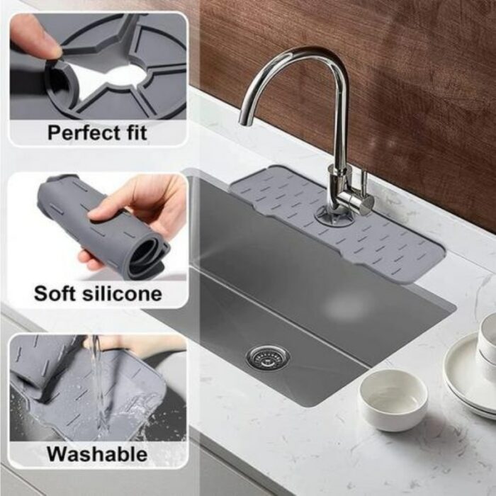 Silicone Kitchen Faucet Mat For Sink Sponge Drain Rack Foldable Sink Mat Faucet Splash Catcher Bathroom 2