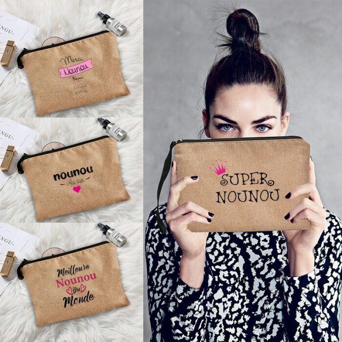 Super Nounou Printed Cosmetic Bags Women Makeup Bag Travel Toiletry Organizer Bag Toiletries Storage Pouch Clutch