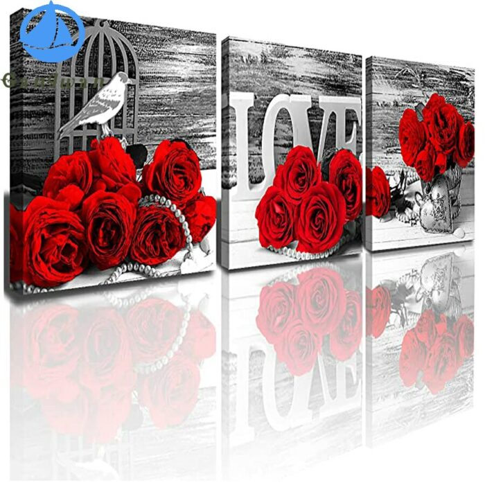 Triptych Diy Diamond Painting Red Rose Love Bird Picture Of Rhinestones Full Round Embroidery 3 Pcs.jpg