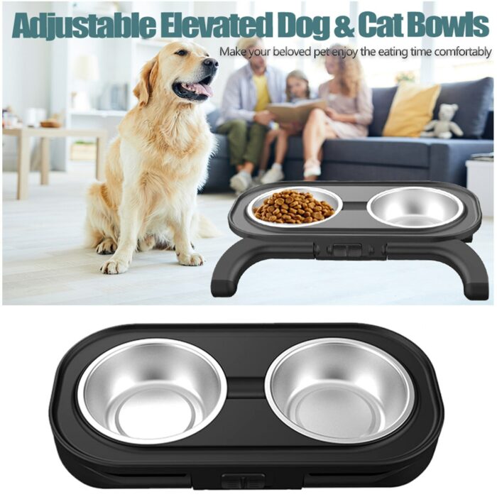 Ulmpp Adjustable Dog Bowl Cat Bowl Elevated Feeder Designer Holder With Stand Stainless Steel Pet Cat 3.jpg