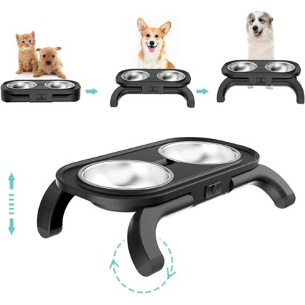 Ulmpp Adjustable Dog Bowl Cat Bowl Elevated Feeder Designer Holder With Stand Stainless Steel Pet Cat 6.jpg