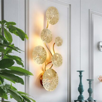 Wall Sconce G4 Bulbs Copper Led Lustre Gold Lotus Leaf Interior Wall Light Vintage Retro Bedside 1