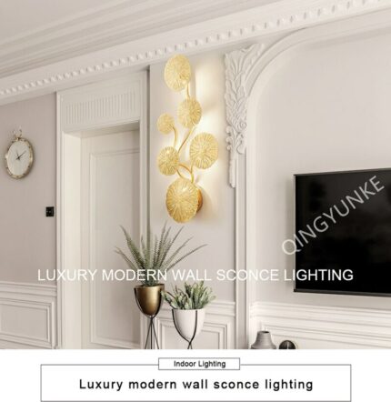 Wall Sconce G4 Bulbs Copper Led Lustre Gold Lotus Leaf Interior Wall Light Vintage Retro Bedside