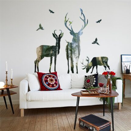 Forest Deer Wall Stickers Home Decor Living Room Office Decorations 3d Effect Wall Decals Pvc Mural 1