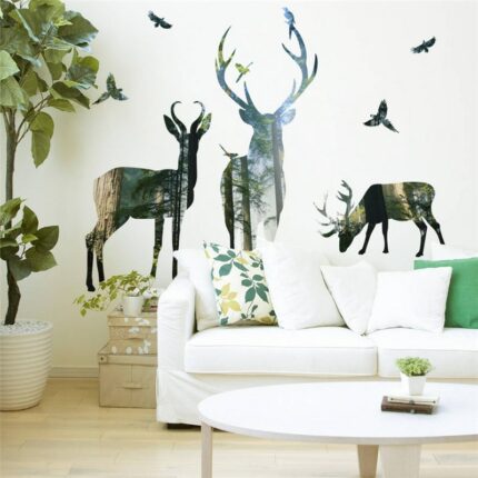 Forest Deer Wall Stickers Home Decor Living Room Office Decorations 3d Effect Wall Decals Pvc Mural