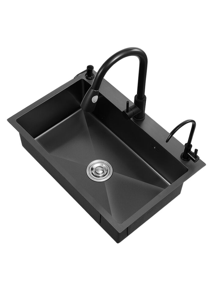 Kitchen Sink Black Nano Sink Single Slot Household Hand Washing Basin Kitchen Large 304 Stainless Steel 5