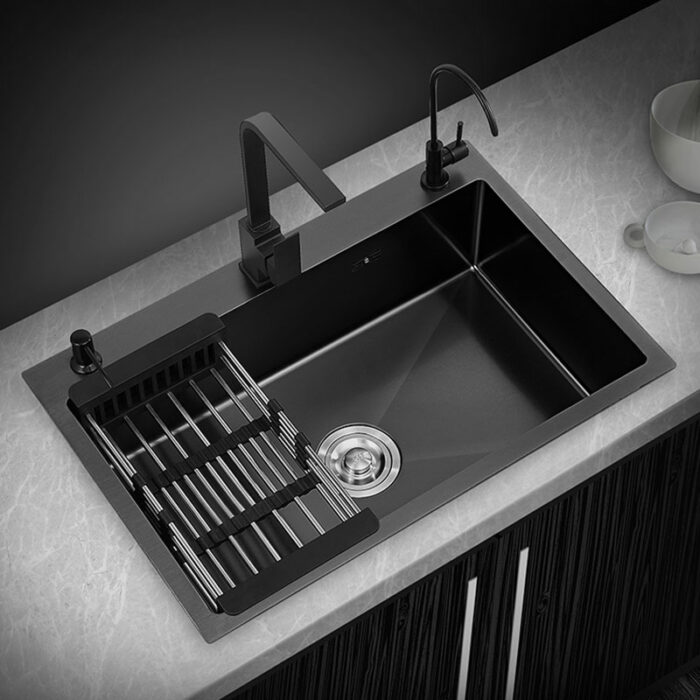 Kitchen Sink Black Nano Sink Single Slot Household Hand Washing Basin Kitchen Large 304 Stainless Steel