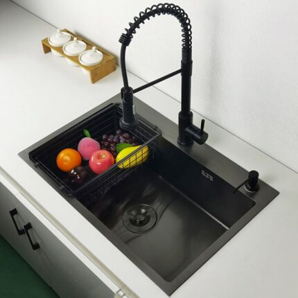 Matte Black Kitchen Sink Above Counter Or Udermount Vegetable Washing Basin Sinks Dark Grey Stainless Steel 1