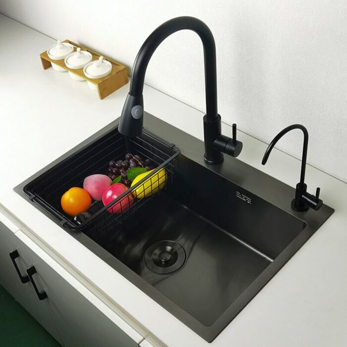 Matte Black Kitchen Sink Above Counter Or Udermount Vegetable Washing Basin Sinks Dark Grey Stainless Steel 2