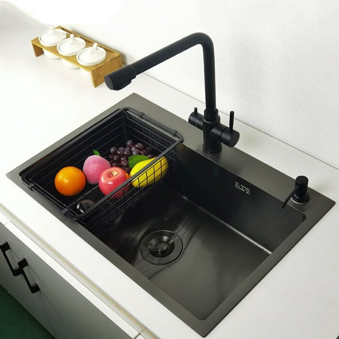 Matte Black Kitchen Sink Above Counter Or Udermount Vegetable Washing Basin Sinks Dark Grey Stainless Steel 3