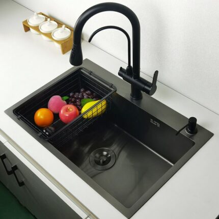 Matte Black Kitchen Sink Above Counter Or Udermount Vegetable Washing Basin Sinks Dark Grey Stainless Steel